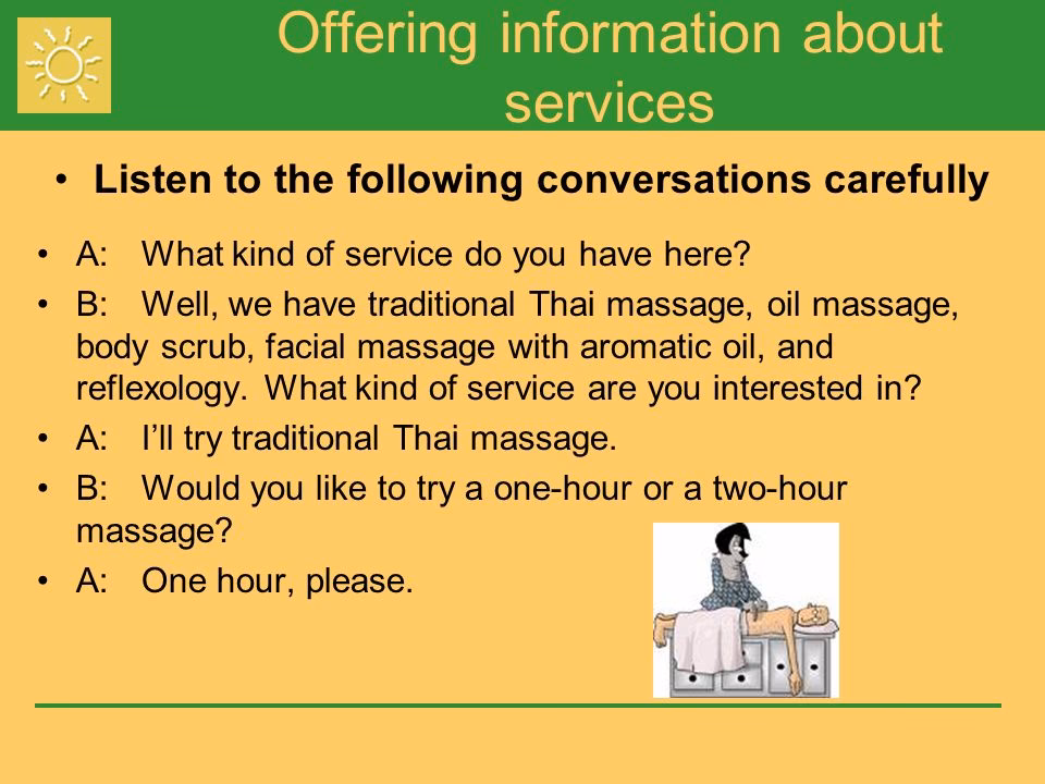 What do you say to a guest at a spa?