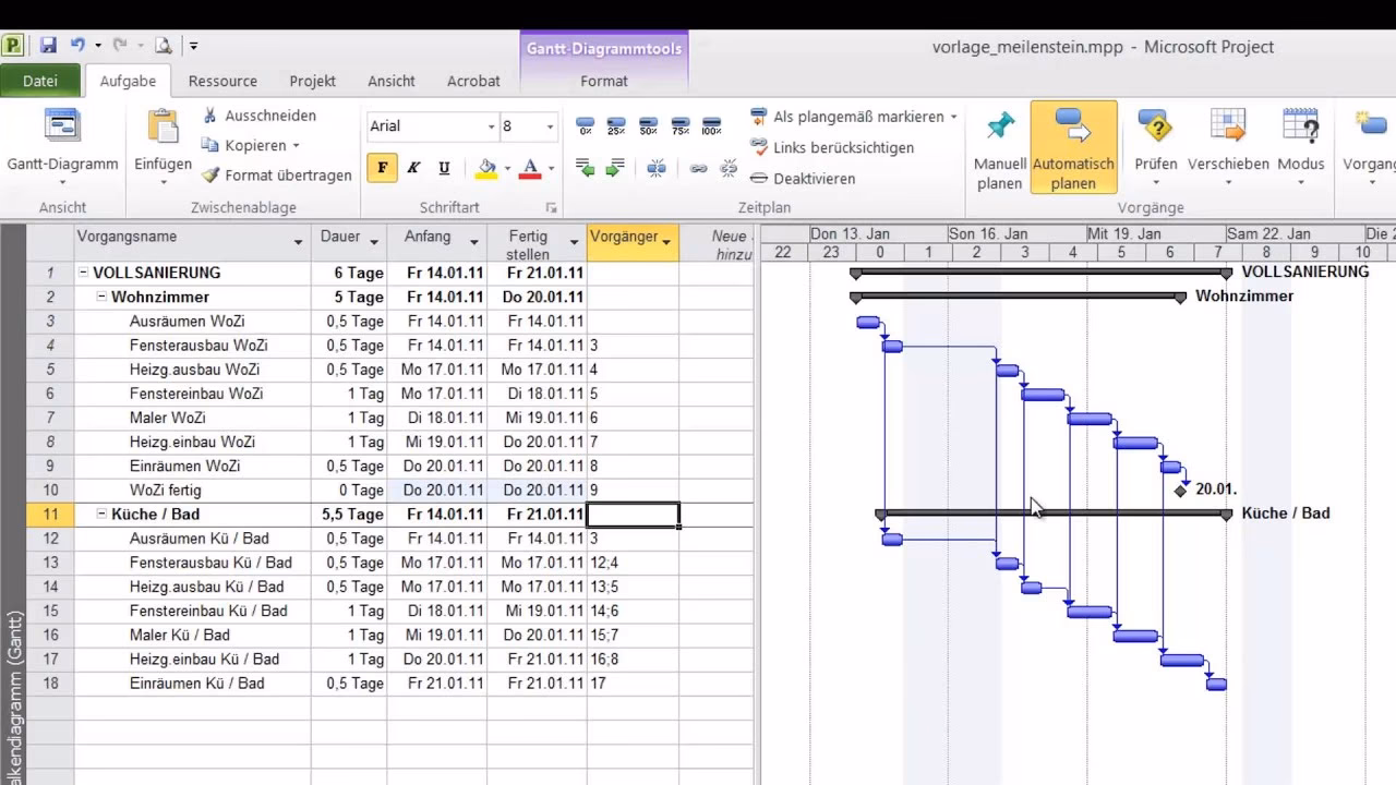 Wie finde ich den Meilenstein?