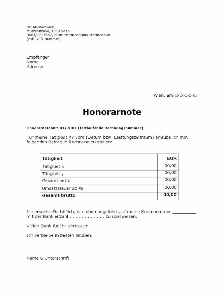 Was ist eine Honorarnote?